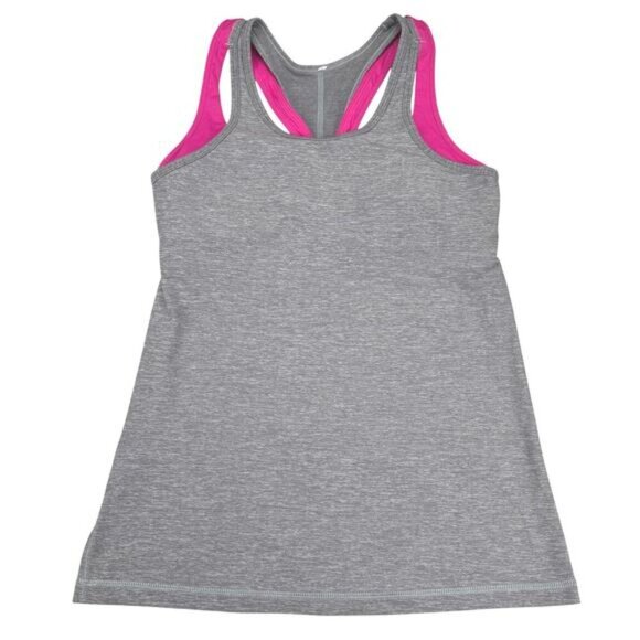 LULULEMON Inspiration Tank II Sz 8 Heathered Slate / Jewelled Magenta - Picture 3 of 6